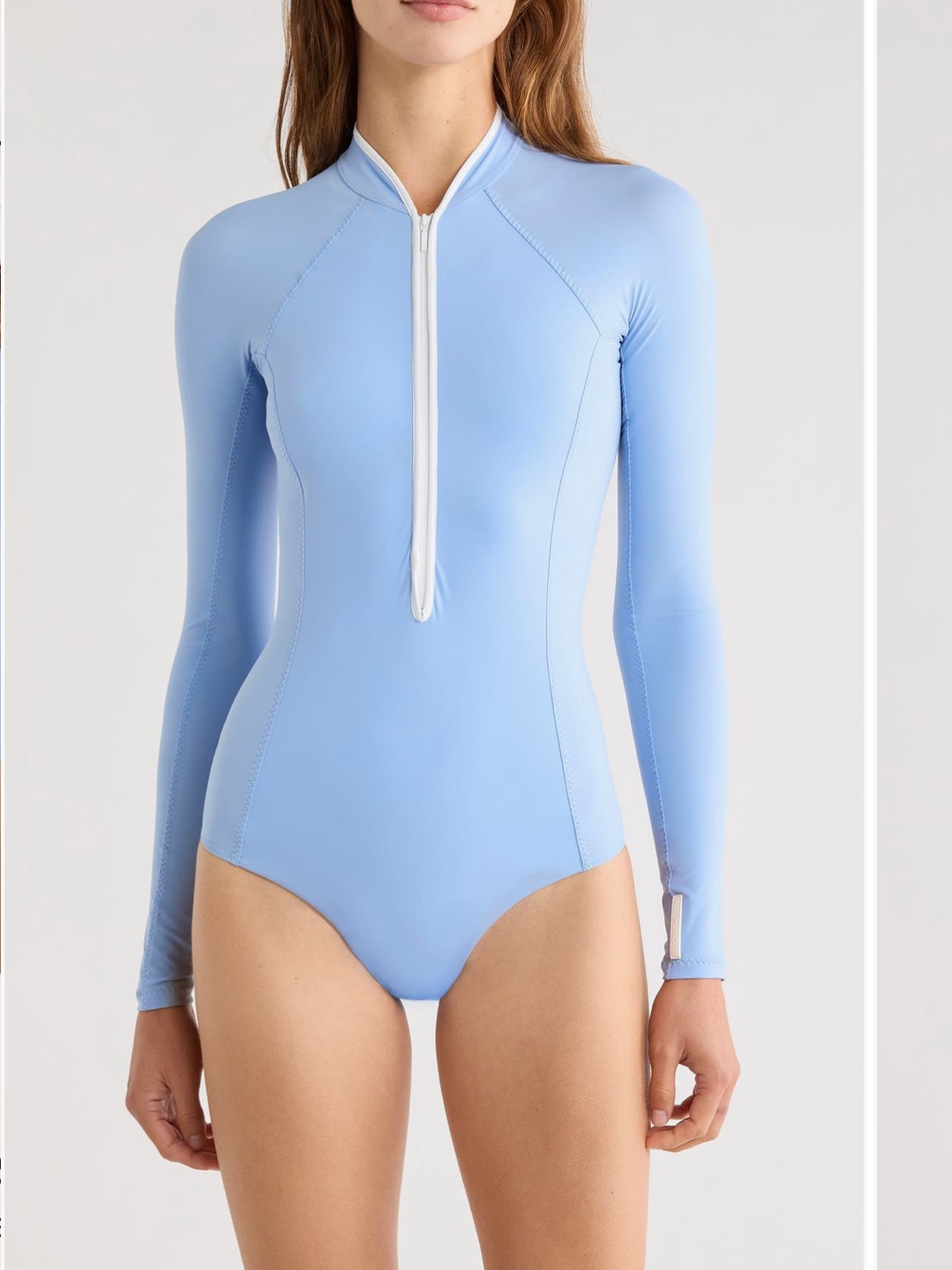 Hunza G Tyra Raglan Sleeve One-Piece Rashguard Swimsuit In Cornflower Blue